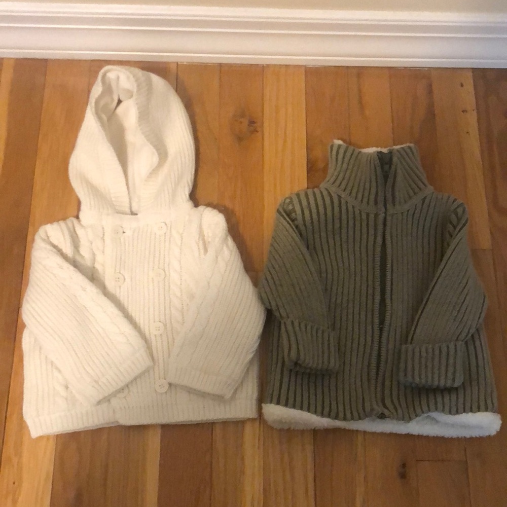 2 boy sweater jackets 3-6 months used. 1 baby gap and 1 crazy 8.